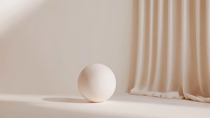 Poster - minimalist soft white gradient texture background with a smooth round sphere and elegant draped fabr