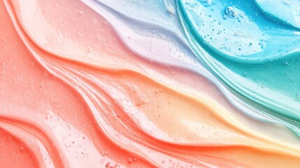 Poster - soft pastel color gradient with coral peach aqua hues and subtle water droplets on fluid texture bac