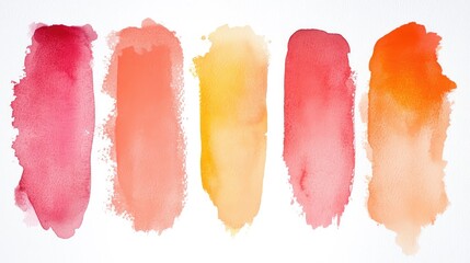 Poster - watercolor strokes in vibrant hues of peach orange, red, and soft yellow against a clean white backg