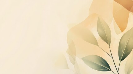 Poster - Pastel colored backdrop with abstract foliage in soft green and warm orange tones symbolizing growth and expansion in a serene environment