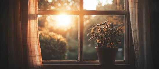 Poster - sunlight filtering through a cozy window with a plant creating a serene and peaceful indoor ambiance
