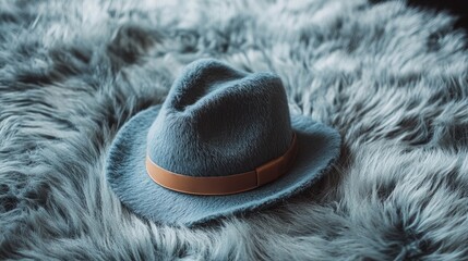 Poster - Fluffy light grey carpet with a modern luxury hat featuring a thin shade on a stylish textured background.