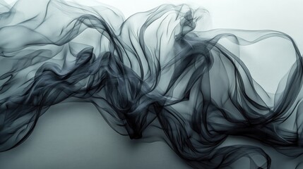 Poster - Swirling silk fog creating a soft gradient effect on a serene white and gray background for artistic and design purposes.