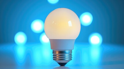 Poster - illuminated light bulb in soft focus against a blue background emphasizing brightness and warmth
