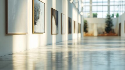 Poster - serene art gallery interior with soft focus natural light and minimalist artwork display