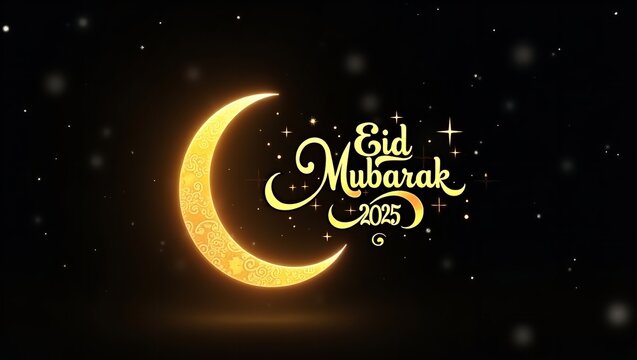 Glowing 3d text Eid with creative crescent moon for happy Eid Mubarak celebration post