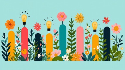 Aufkleber - Colorful flower graph with lightbulbs representing growth and ideas.