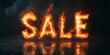 © Nika Lovecraft - 'SALE' written in fiery letters, with realistic flames and smoke rising, set against a dark and dramatic background, intense and eye-catching