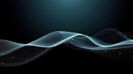 Wall Mural - Abstract waves, flowing curves, digital art, teal and blue hues, dark background, particle effects, smooth gradients, ethereal, futuristic, minimalist, dynamic motion, elegant lines, sci-fi aesthetic