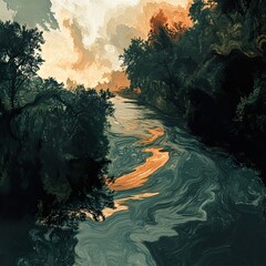 Canvas Print - Sunset River Landscape: Serene Nature Scene