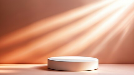 Aufkleber - A glowing white round podium illuminated by directional lighting on a pale pink background