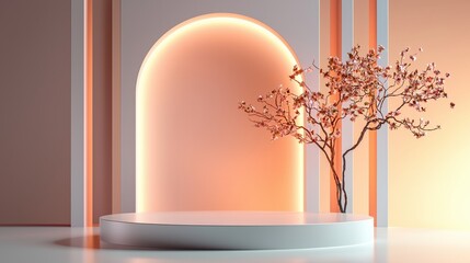 Poster - A sleek and simple podium setup with a glowing white base and a light gradient backdrop
