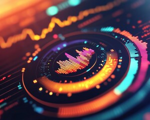 Poster - Interactive radial charts glowing with real-time updates on a sleek interface