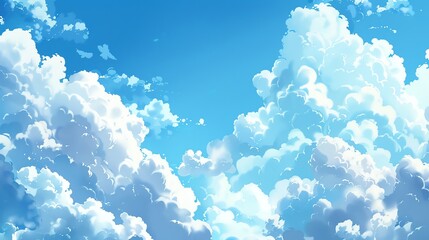 A digital painting of a blue sky with white clouds.