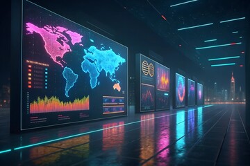 Poster - Futuristic data streams flow across holographic screens, illuminating a sleek, dark cityscape in the background.