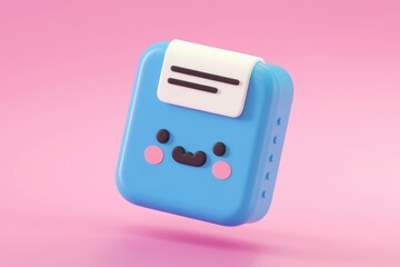 Poster - Cute blue cartoon notepad with a happy face, 3D rendered illustration.