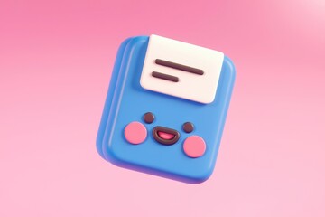 Poster - A cute, blue, cartoonish handheld device with a happy face, reminiscent of retro gaming consoles.