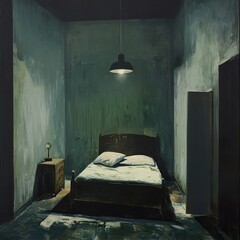 Canvas Print - Solitary Night: A Minimalist Bedroom Painting