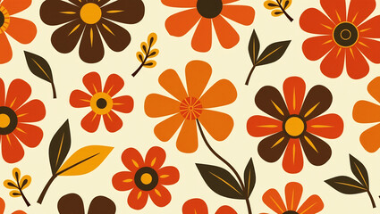 Wall Mural - Retro 70s Floral Pattern Groovy Design