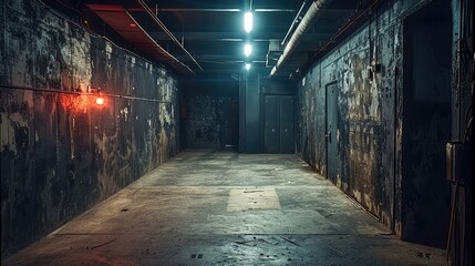 Poster - A basement with backstage element, dark lights.