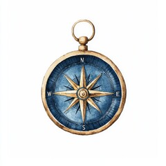 vintage watercolor compass nautical blue gold direction finder travel illustration