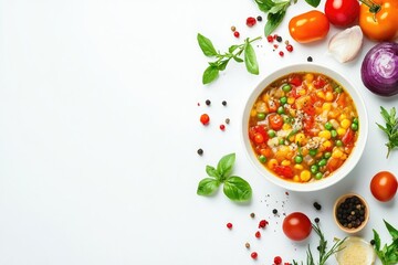 Wall Mural - homemade and hot soup on a white background MONA