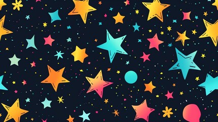 Canvas Print - a seamless pattern with colorful stars on a dark blue background.