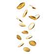 © PNGuin Studio - Floating gold coins in motion, isolated on transparent cutout background