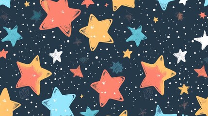 Canvas Print - a seamless pattern with colorful stars on a dark blue background.