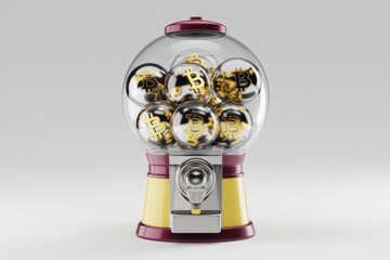 Aufkleber - A gumball machine filled with Bitcoin-emblazoned spheres symbolizes cryptocurrency's accessibility and potential rewards.