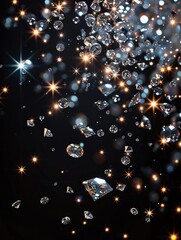 Fototapete - A falling diamond stars on black solid background.