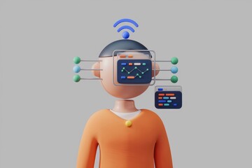 Poster - 3D render of a person connected to data streams, representing digital transformation and AI integration.