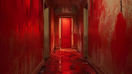 Poster - Blood-Red Hallway: A Grungy, Creepy Interior