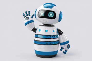 Poster - Friendly robot waving hello, showcasing advanced AI and futuristic design.