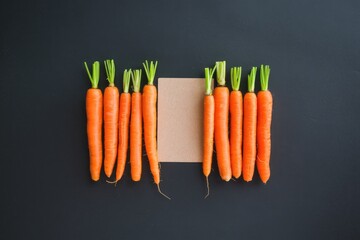 Poster - Two groups of carrots are separated by a blank card on a dark background.