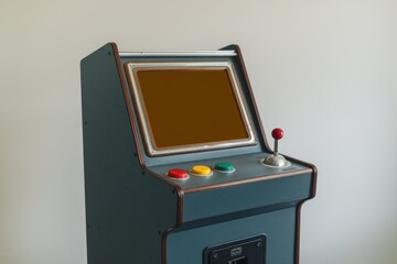 Poster - A vintage-style arcade cabinet with a brown screen, joystick, and colorful buttons.