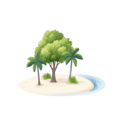 Wall Mural - a serene tropical island with lush trees and gentle waves by the shoreline., isolated on a transpare