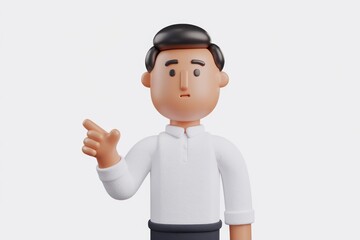 Poster - A 3D cartoon man with a questioning expression, pointing to something.