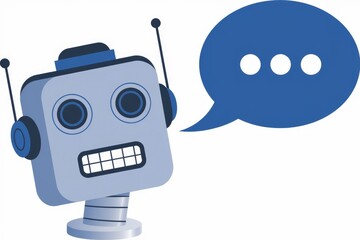 Poster - A friendly robot is communicating,  expressing ideas through a speech bubble.