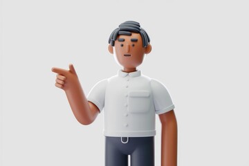 Poster - 3D cartoon man pointing with a questioning expression.