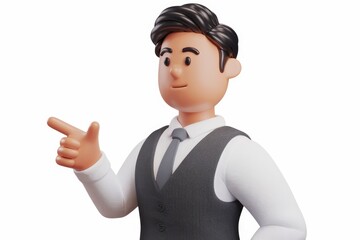 Poster - A 3D cartoon businessman points to the side, suggesting something.