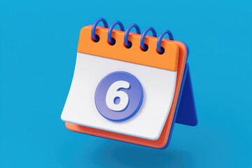 Poster - A 3D rendering of a colorful desk calendar showing the sixth day of the month.