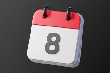 Poster - A 3D rendered image of a red and white calendar showing the number 8.