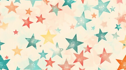 Canvas Print - a seamless pattern of colorful stars on a soft, vintage-inspired cream background.
