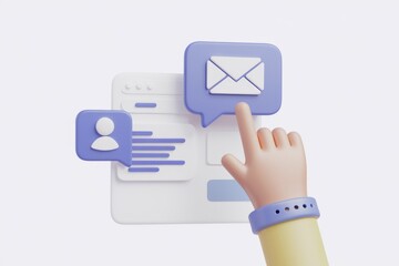Poster - 3D illustration of a hand interacting with a user interface showing email, user profile and messages.
