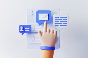 Aufkleber - A 3D hand interacts with a user interface featuring email, messages, and profile icons, signifying digital communication.