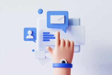 Poster - Hand interacting with a digital interface displaying email, profile, and list icons, symbolizing online communication and data management.