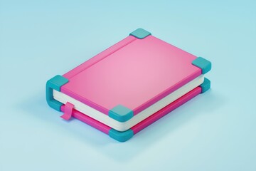 Poster - A pink book with teal corners rests on a light blue background, showcasing a simple yet stylish design.