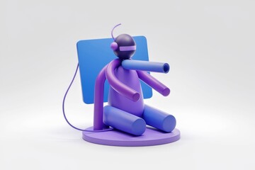 Poster - Abstract 3D rendering of a stylized robot interacting with a screen, showcasing vibrant colors and playful design.