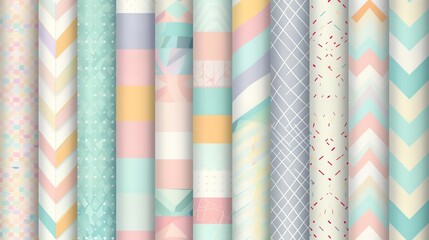 Poster - A collection of ten seamless patterns in pastel colors featuring various geometric designs.
